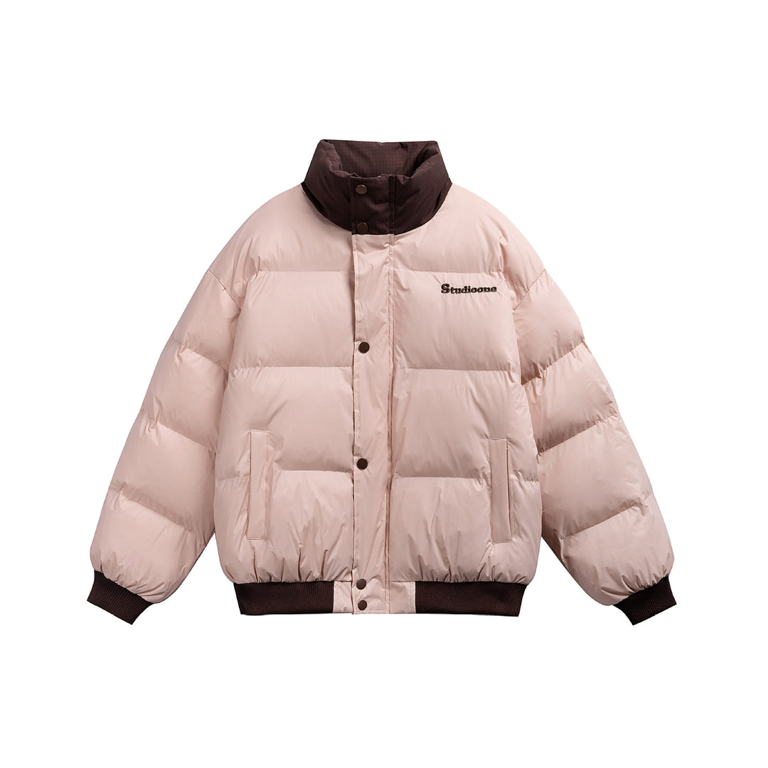 Unisex Short Cut Ultrathin Down Look Puffer with High Standing Collar and Ribbed Cuff Mune Fashion
