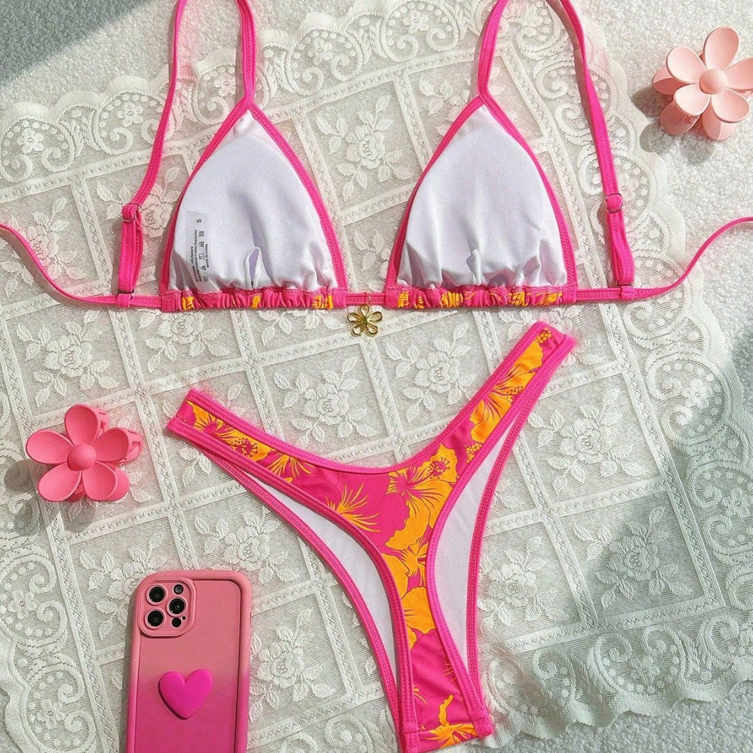 Women's triangle bikini with floral design and adjustable straps Mune Fashion