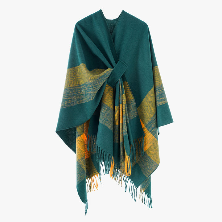 Women's Sleeveless Wool Blend Cover-Up with Tie Loop and Fine Fringe Hem Mune Fashion