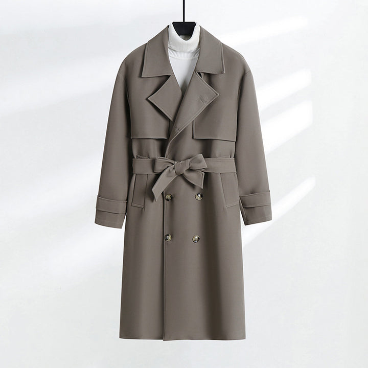 Women's tailored double-breasted trench coat with tie belt and shawl collar Mune Fashion