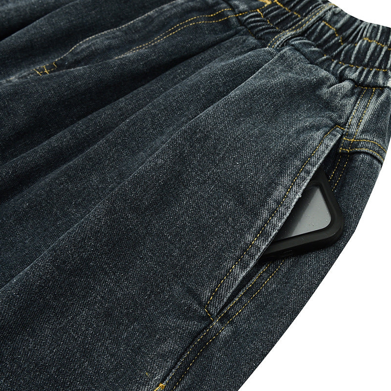 Ladies Wide Denim Pants with Pleats, Elastic Waistband and Casual Silhouette Mune Fashion