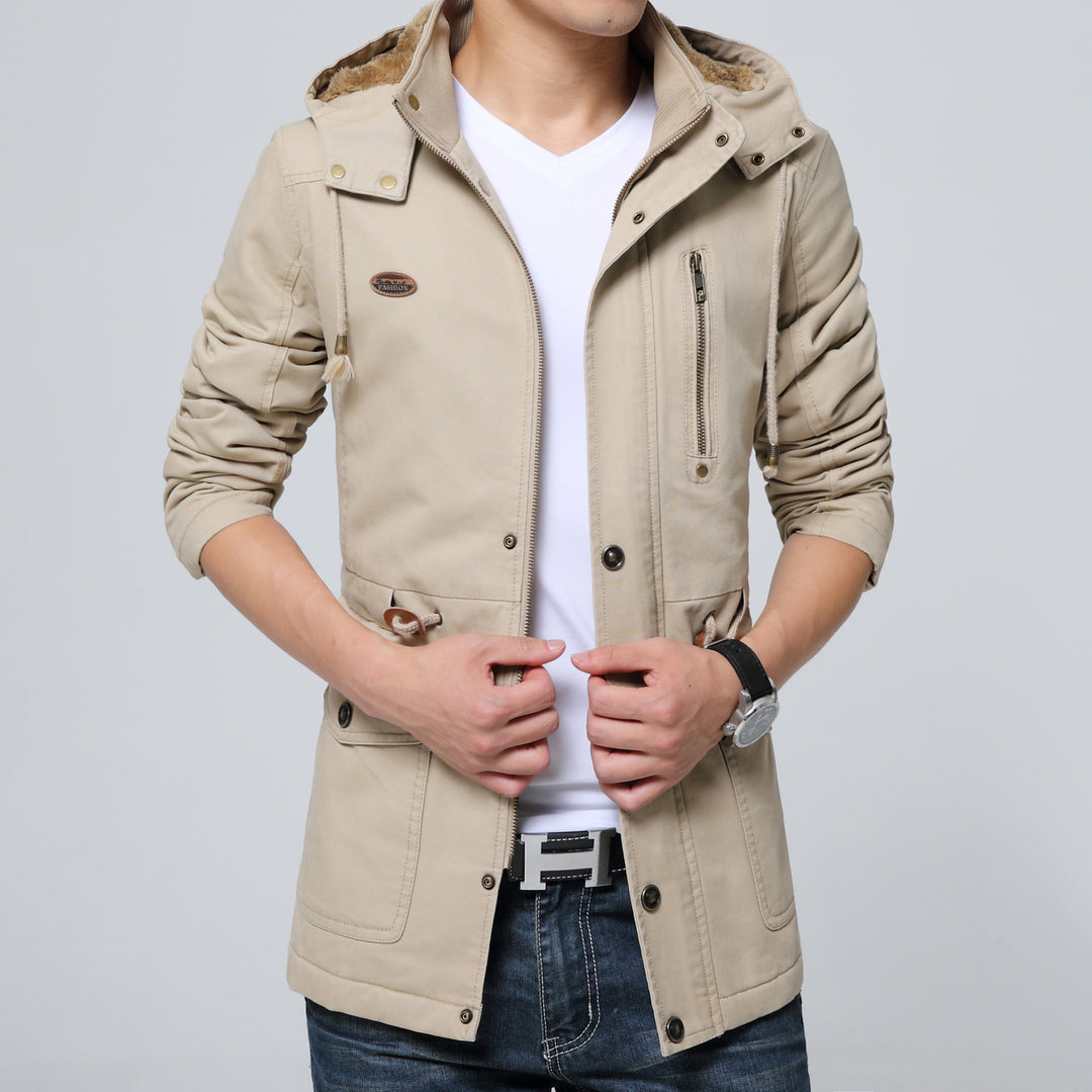 Men's canvas field jacket with warming teddy hood and zippered chest pocket Mune Fashion