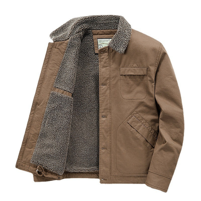 Men's insulated canvas work jacket with sherpa lining and shirt collar Mune Fashion