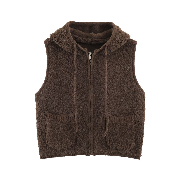 Women's Teddy Fleece Vest with Hood, Zipper and Patch Pockets Mune Fashion