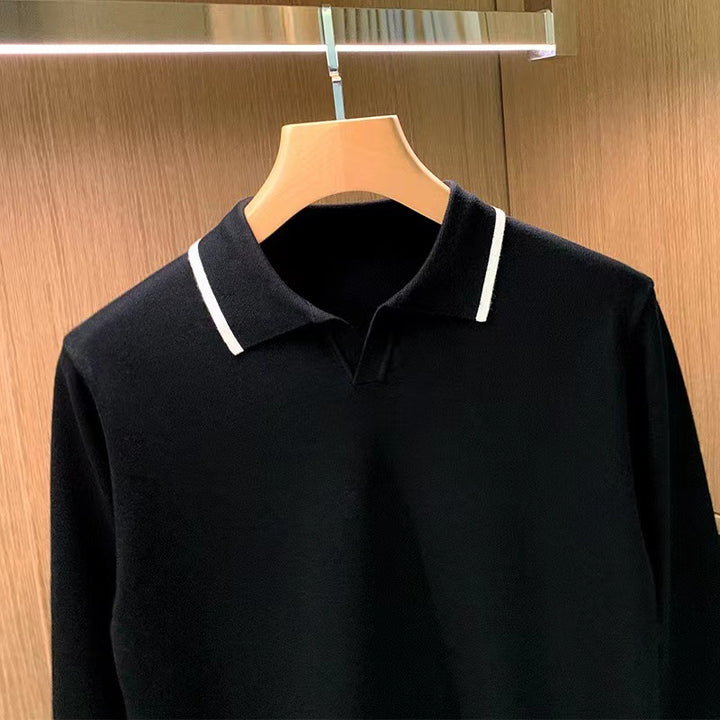 Men's fine-knit polo sweater with open polo collar and contrasting edge Mune Fashion