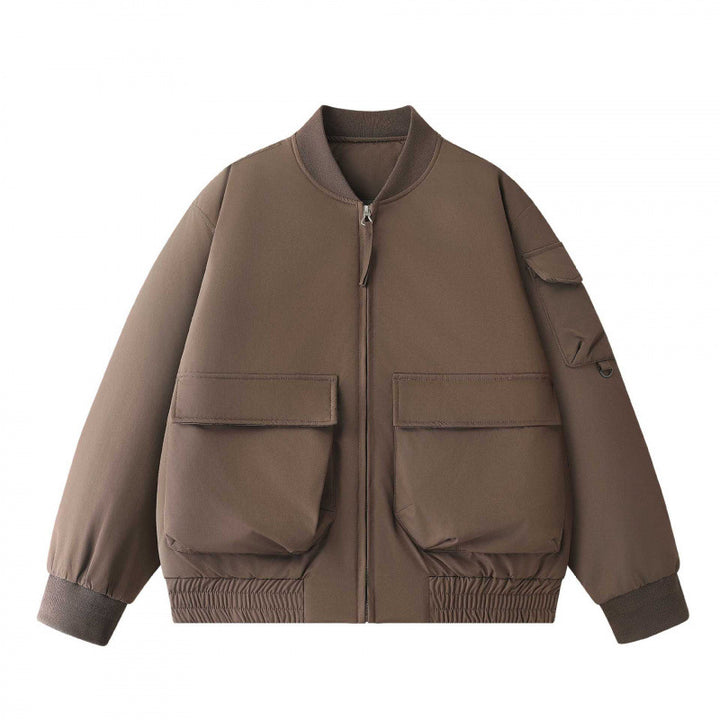 Unisex Short-Cut Utility Bomber Jacket with Large Front Pockets and Sleeve Organizer Mune Fashion