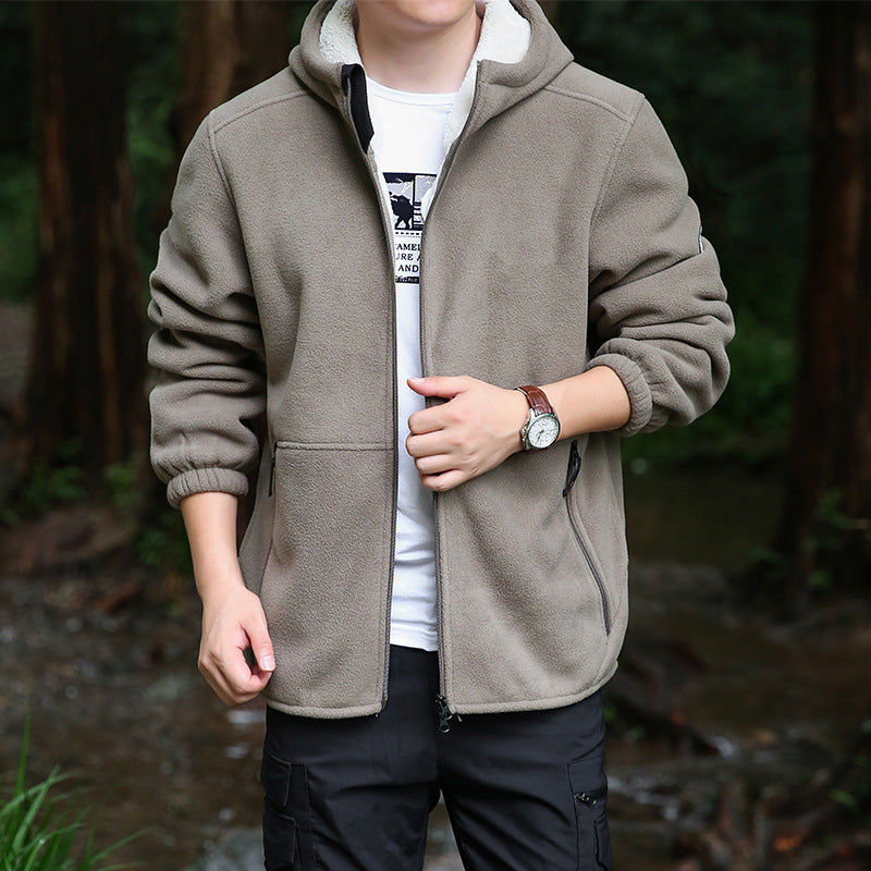 Men's hoodie fleece jacket with Sherpa lining, two-way zipper and wind-resistant front Mune Fashion