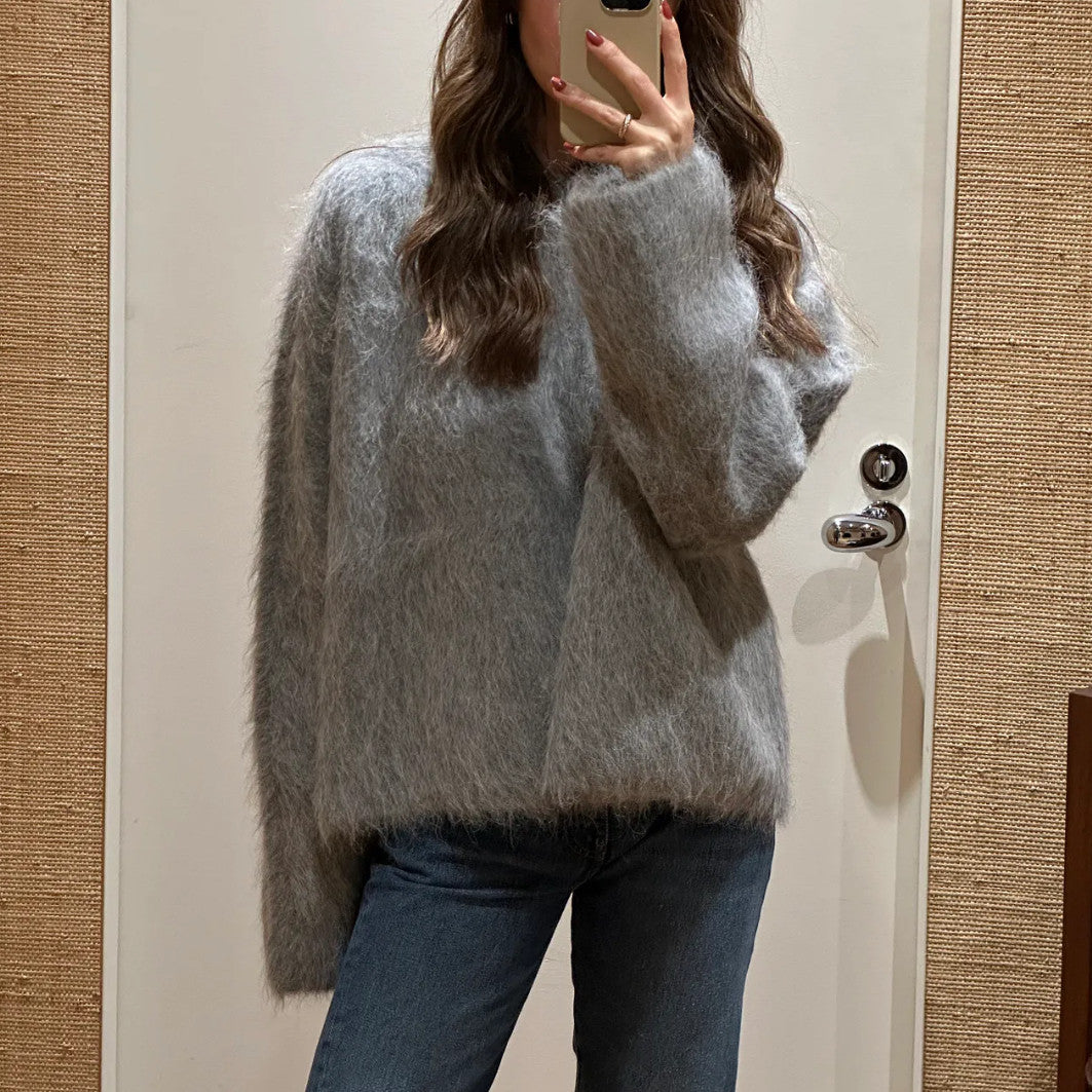 Women Fluffy Oversize Sweater in Angora Look with Boxy Silhouette Mune Fashion