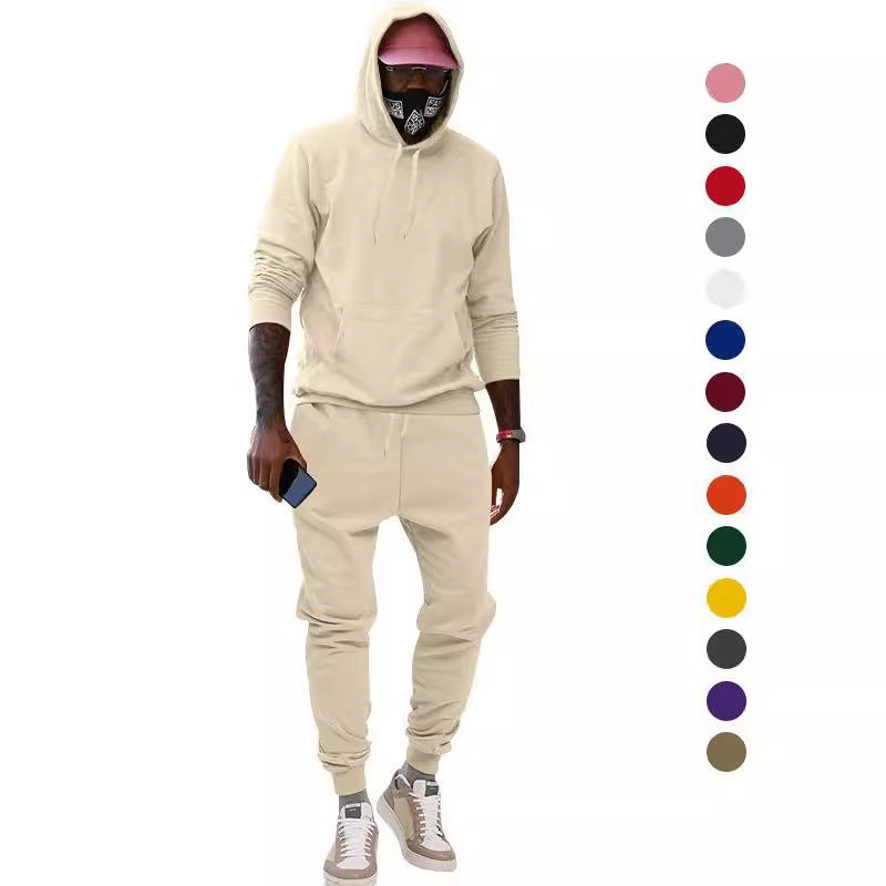 Men's casual hoodie and jogging set made of French Terry with kangaroo pocket, ribbed cuffs, and elastic drawstring waistband Mune Fashion