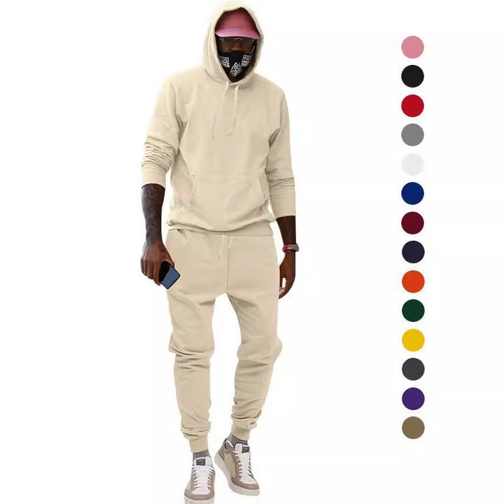Men's casual hoodie and jogging set made of French Terry with kangaroo pocket, ribbed cuffs, and elastic drawstring waistband Mune Fashion