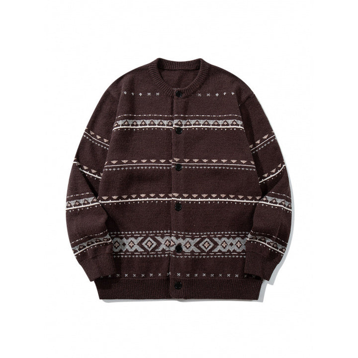 Unisex jacquard knit cardigan in boxy cut with round neck and button placket Mune Fashion