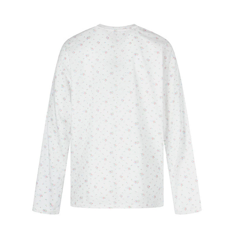 Women's long-sleeve shirt with delicate floral print and round neckline Mune Fashion