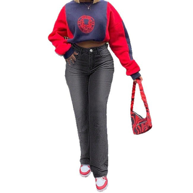 Women's high-waisted straight denim pants with shaping waistband and longer leg Mune Fashion