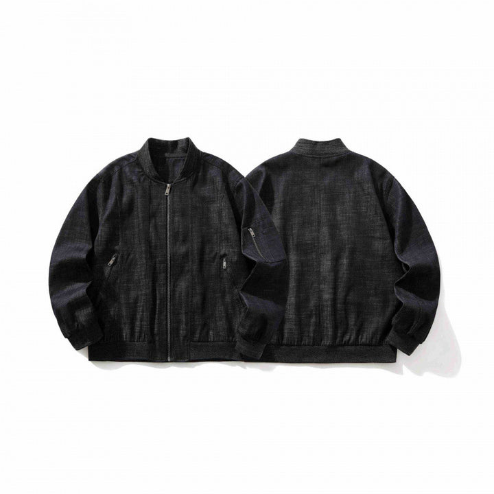 Men's cropped boxy denim bomber jacket with zipper, insert pockets, and sleeve zipper Mune Fashion
