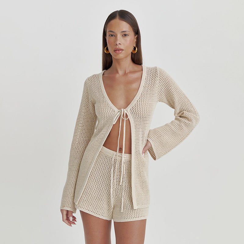 Ladies airy crochet set with ties Mune Fashion