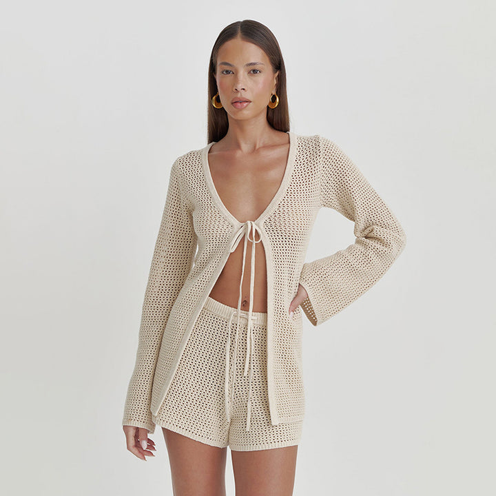 Ladies airy crochet set with ties Mune Fashion