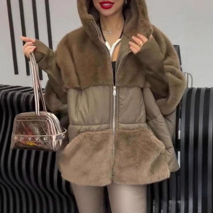 Women's Quilted Oversized Parka with Faux Fur Trim, Hood and Ribbed Cuffs Mune Fashion