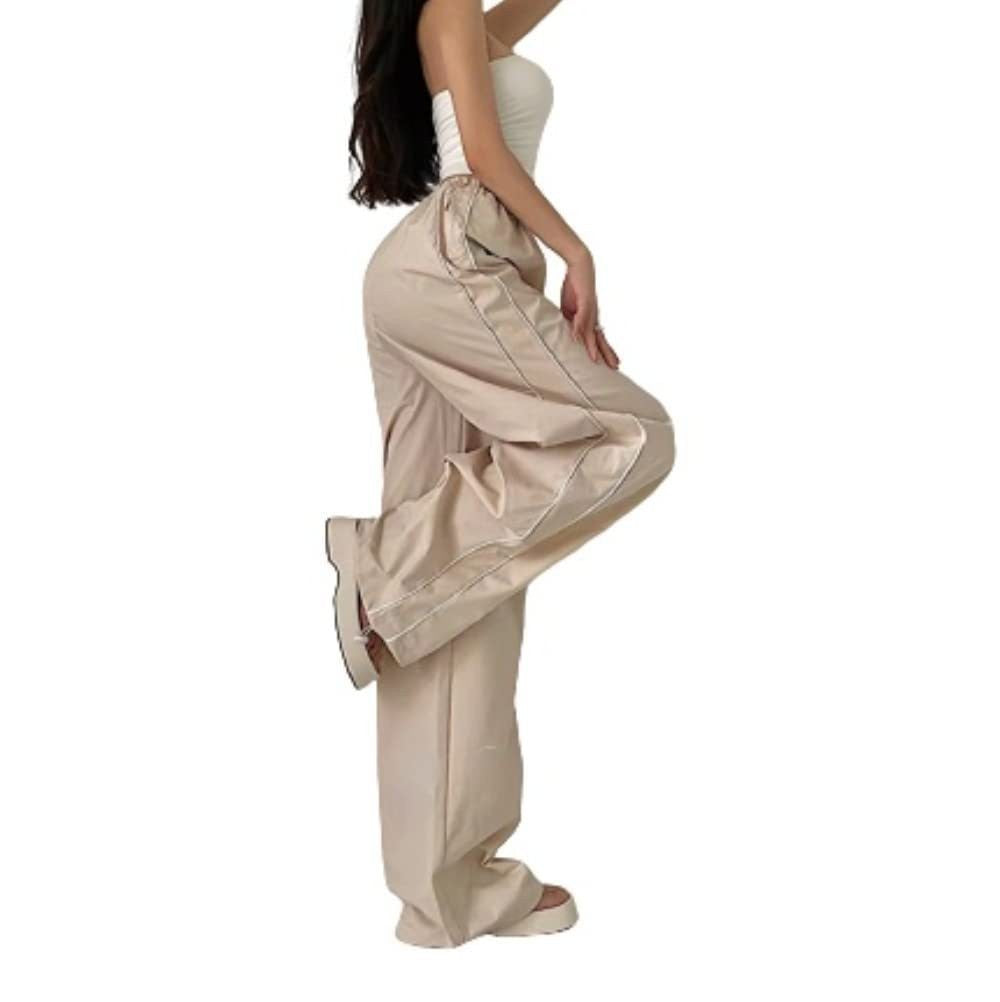 Women's Sporty Palazzo Pants with Elastic Waistband and Contrast Stitching Mune