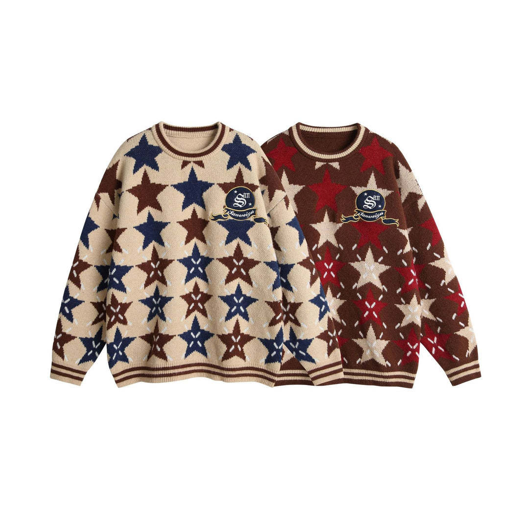Unisex Chunky Knit Oversized Sweater with Star Intarsia and Embroidered Logo Patch Mune Fashion