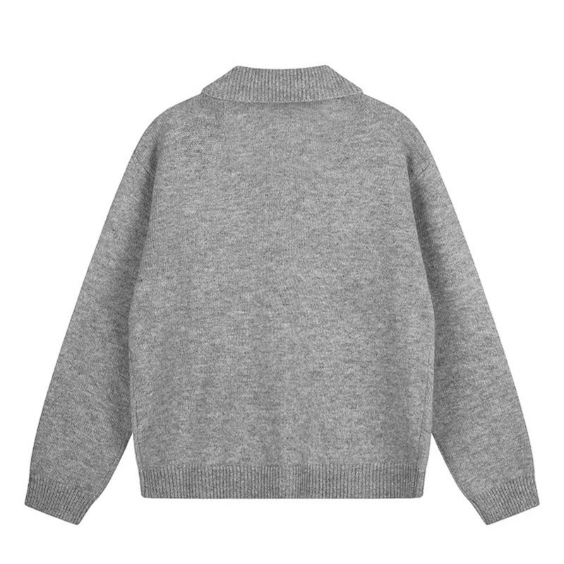 Women's knitted cardigan with shirt collar, button placket, and statement patch Mune Fashion