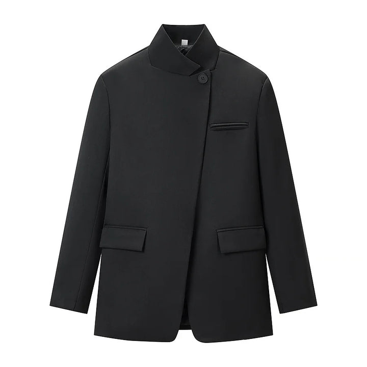 Men's short coat with stand collar, asymmetrical button placket, and flap pockets Mune Fashion