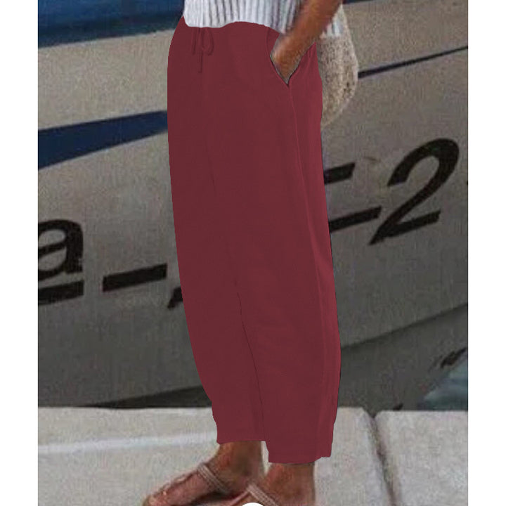 Women's Ankle Harem Pants with drawstring, side pockets, and elastic ankle cuff Mune Fashion