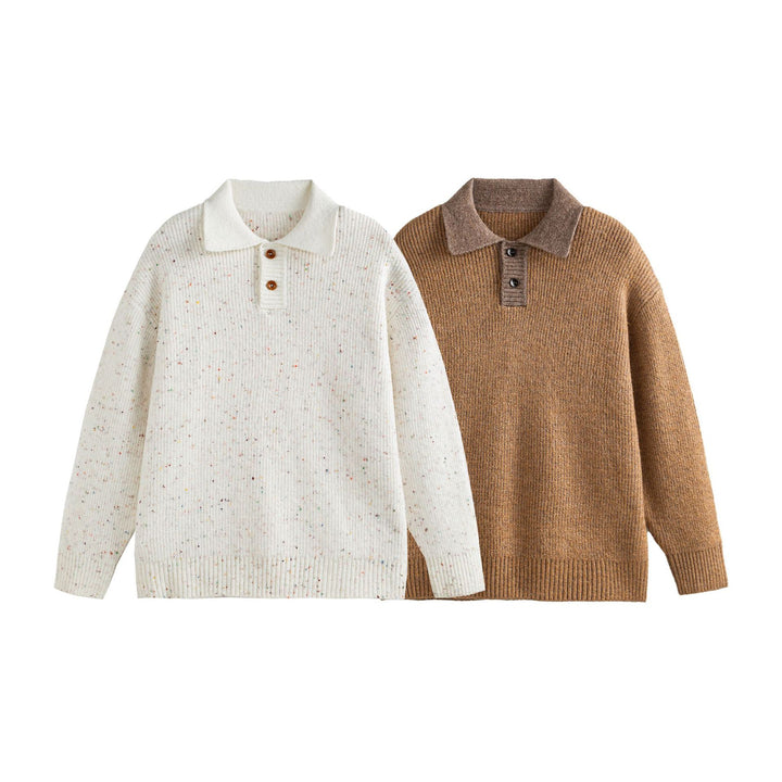 Women's knit polo shirt with speckle pattern, ribbed texture and button placket Mune Fashion