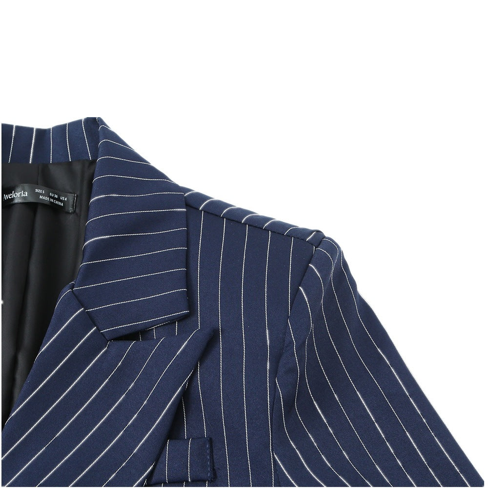 Women Tailored Pinstripe Blazer with Asymmetrical Lapels and Patch Pockets Mune Fashion