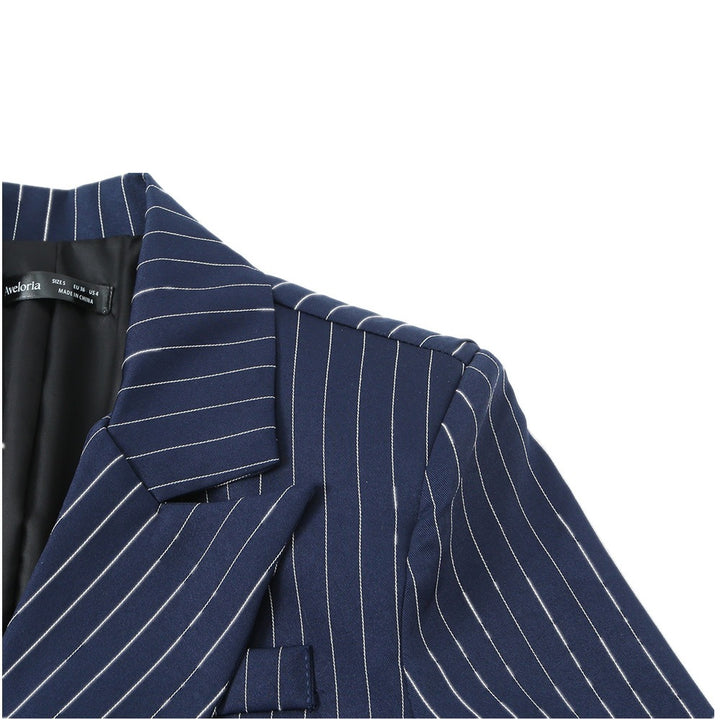 Women Tailored Pinstripe Blazer with Asymmetrical Lapels and Patch Pockets Mune Fashion