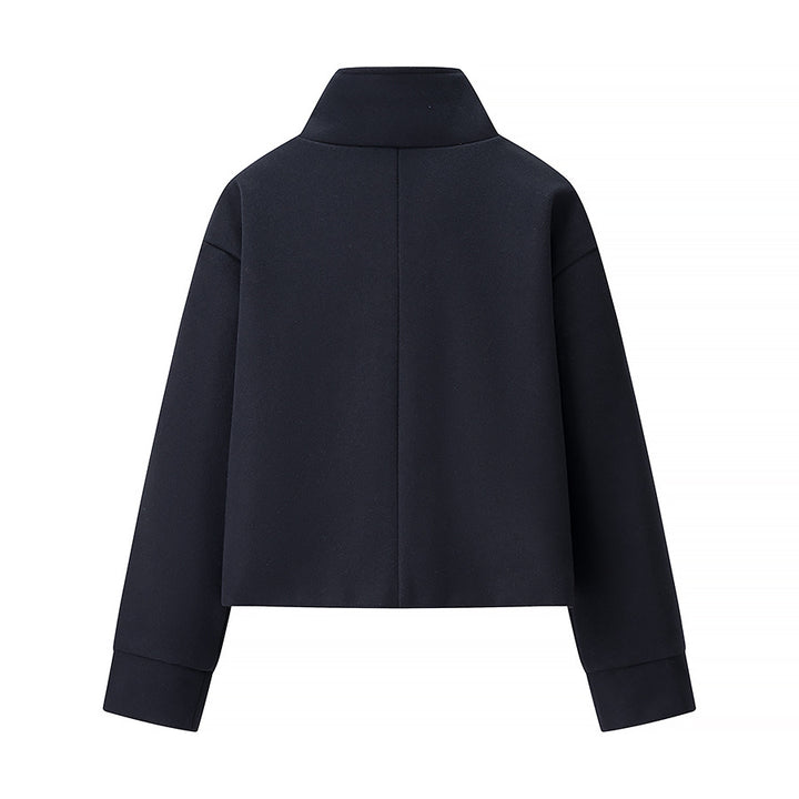 Women's Short Jacket Boxy Wool Blend with Stand-Up Collar, Oversized Sleeves and Button Placket Mune Fashion