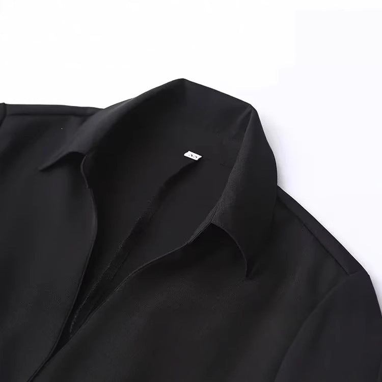 Women Elegant tailored shirt blouse with fine button placket and pointed collar Mune Fashion