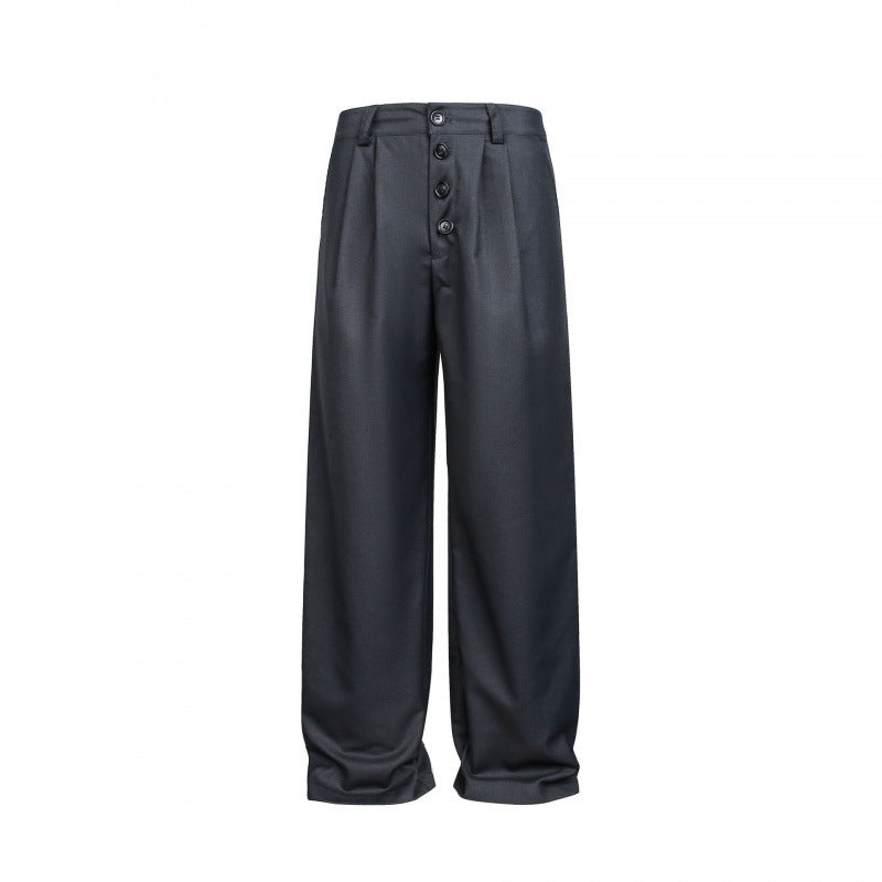 Women Wide Pleated Trousers with High Waist and Visible Button Placket Mune Fashion