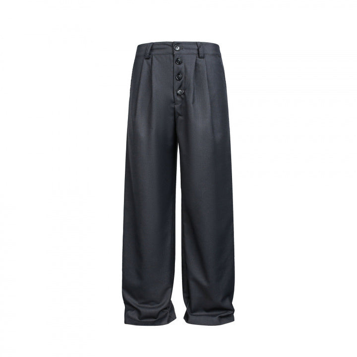 Women Wide Pleated Trousers with High Waist and Visible Button Placket Mune Fashion