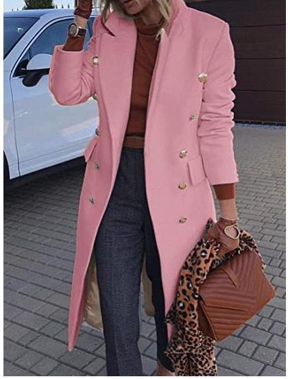 Women's fitted double-breasted wool blend coat with decorative jewel buttons and long silhouette Mune Fashion