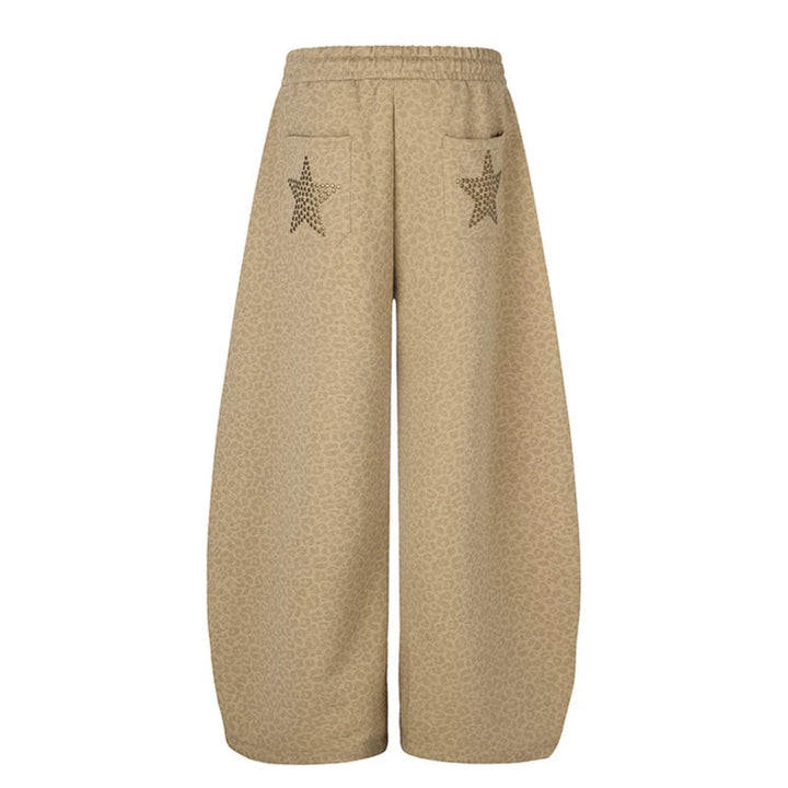 Women's Extra Wide Palazzo Training Pants with Elastic Waistband, Drawstring, and Decorative Star Studs Mune Fashion