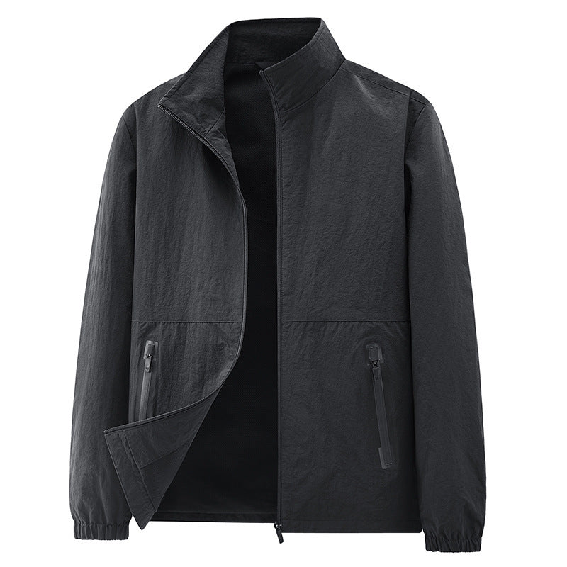 Men's minimalist functional jacket with stand-up collar, breathable mesh lining, and water-repellent zippers Mune Fashion