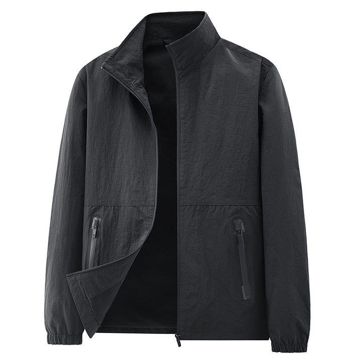 Men's minimalist functional jacket with stand-up collar, breathable mesh lining, and water-repellent zippers Mune Fashion