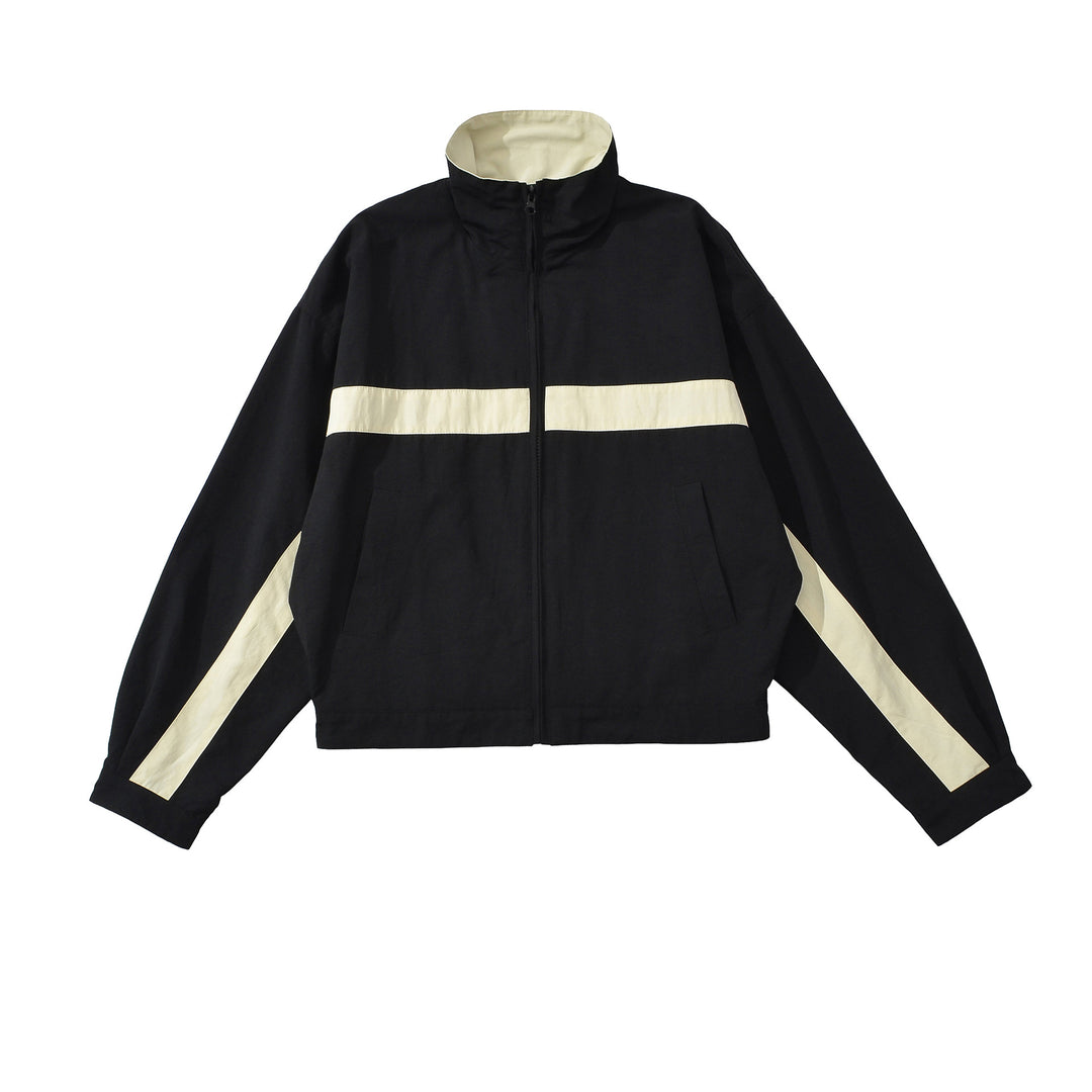 Women Cropped Oversize Training Jacket with Stand-up Collar and Contrast Stripes Mune Fashion