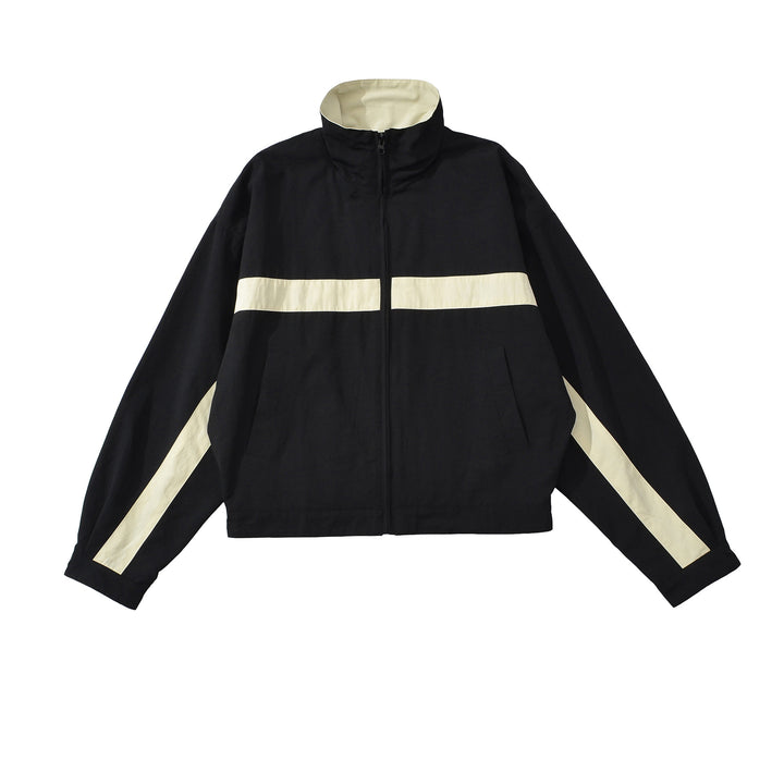 Women Cropped Oversize Training Jacket with Stand-up Collar and Contrast Stripes Mune Fashion