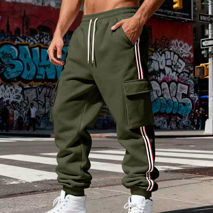 Men's Cargo Jogger Pants with Side Flap Cargo Pockets, Drawstring & Ribbed Cuffs
