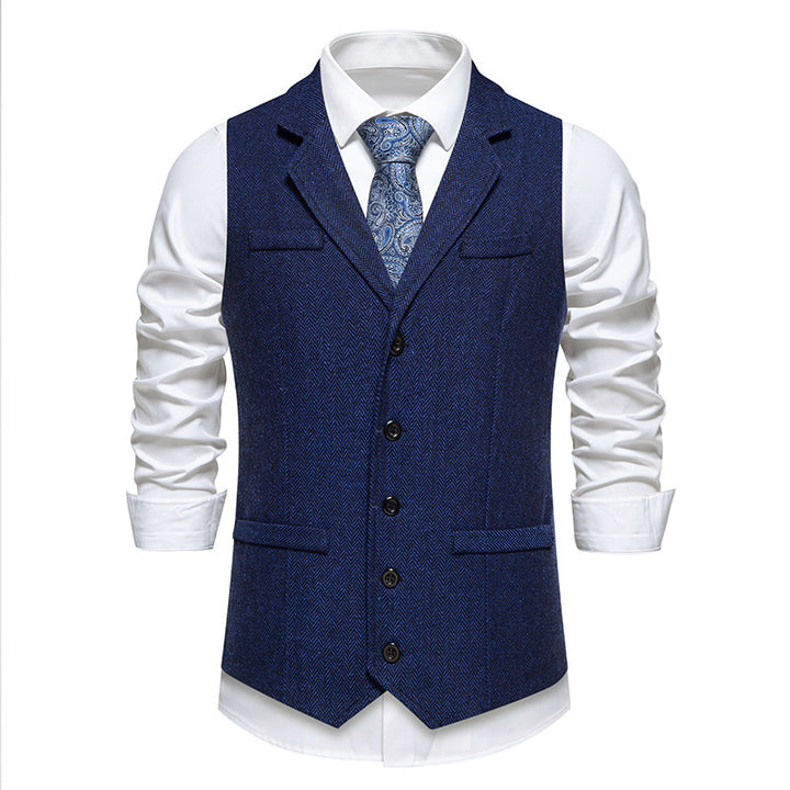 Men's tailored herringbone vest with lapel collar and classic button placket Mune Fashion