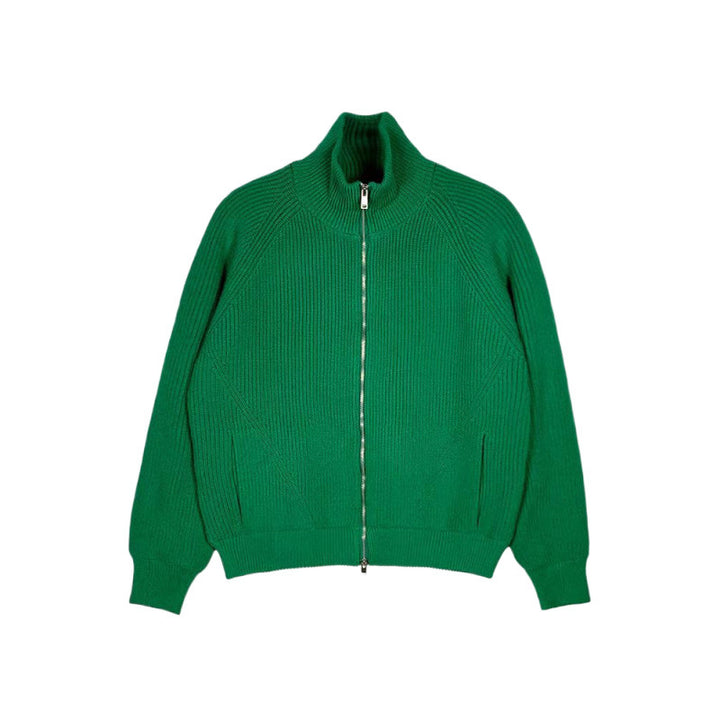 Men's Coarse Ribbed Knit Zip Jacket with High Stand-up Collar and Relaxed Fit Mune Fashion