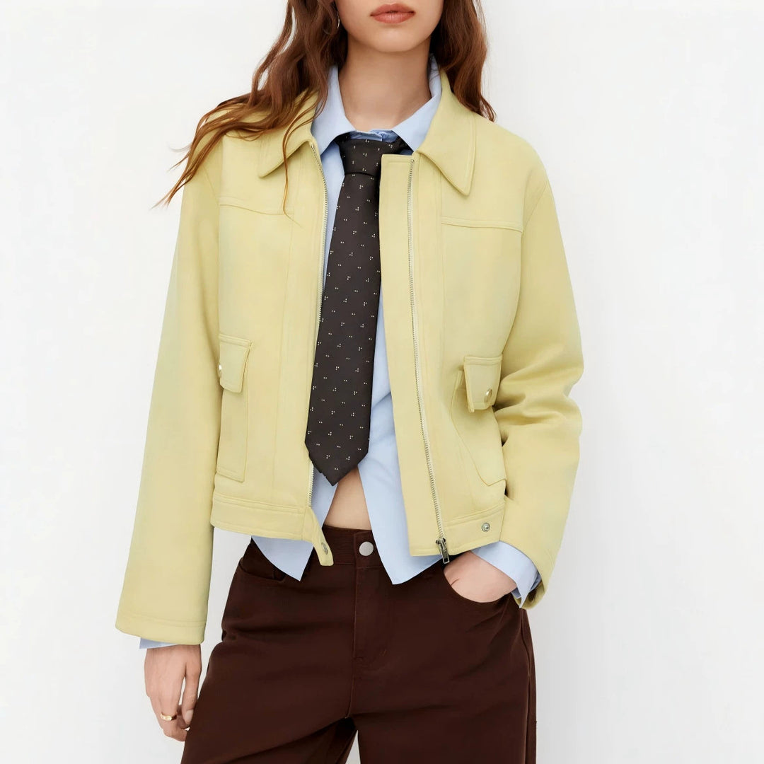 Women’s short jacket with zipper, shirt collar and flap pockets Drune