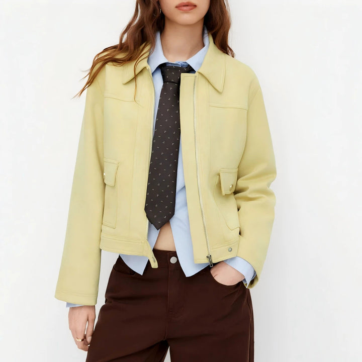 Women’s short jacket with zipper, shirt collar and flap pockets Drune