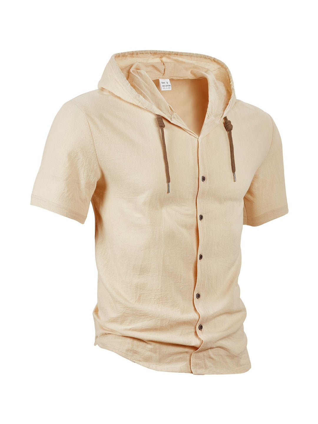 Men's short-sleeved hooded shirt with button placket, drawstring and linen look Mune Fashion