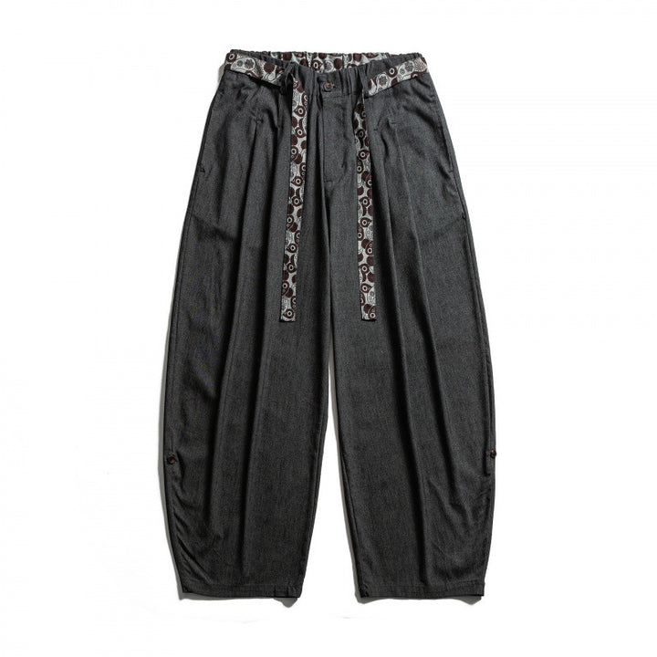Men's Loose Highwaist Pleated Pants with Elastic Waistband and Printed Drawstring Mune Fashion