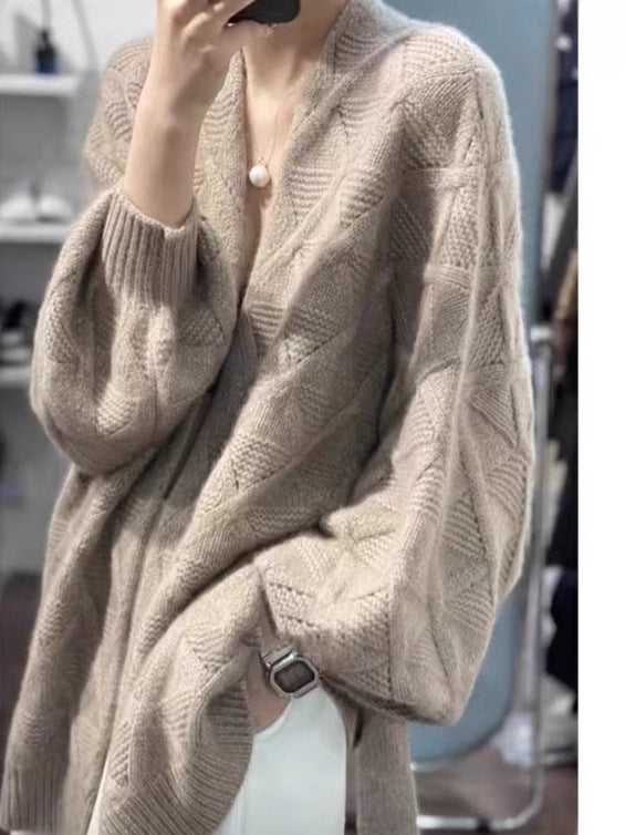 Women's Oversized Cardigan in Mohair Look with Cable Pattern Mune Fashion