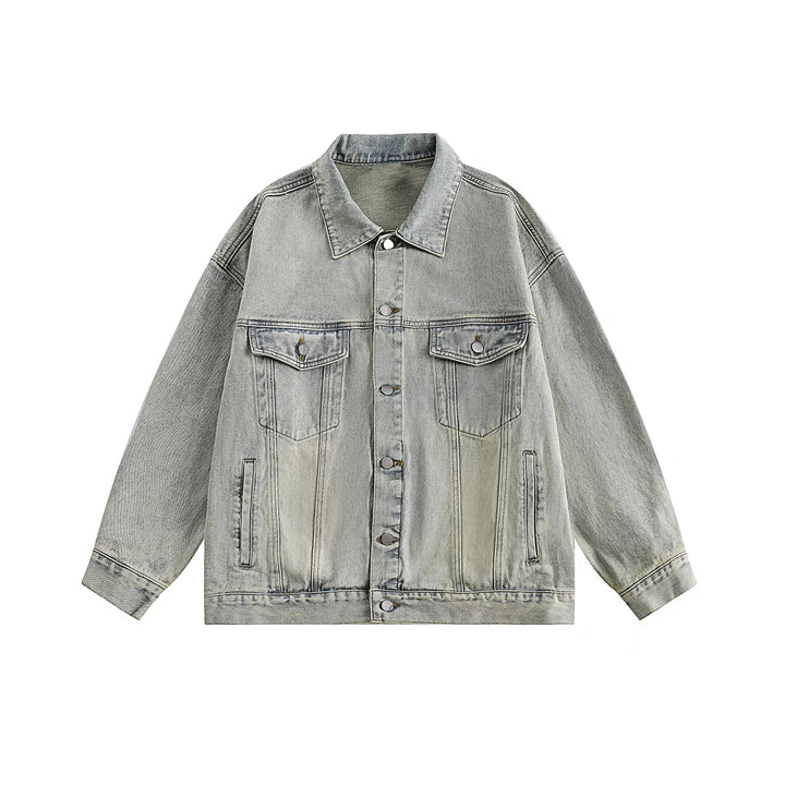 Men's Boxy Denim Overshirt Jacket with Snap Button Placket, Flap Pockets & Straight Hem Mune Fashion