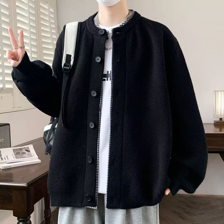 Men's Oversized Knit Jacket in Bomber Style with Round Neck and Button Placket Mune Fashion