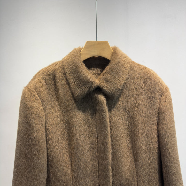 Ladies Luxurious Textured Long Coat Mune Fashion
